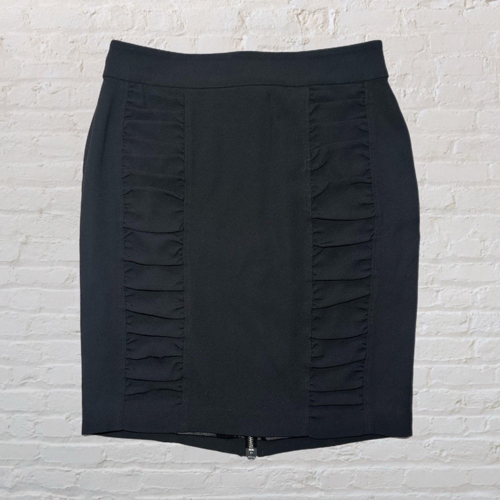 Cache Black Ruched Panel Knee Length Full Back Zip Pencil Skirt Women’s Size 8